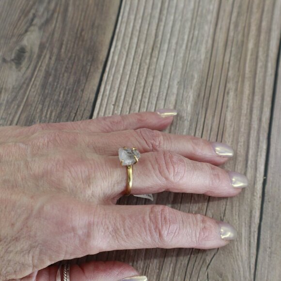 Quartz Gemstone Ring 7 Gold Quartz Stacking Gypsy Bohemian Gift Boho Dainty NWT - Picture 1 of 12